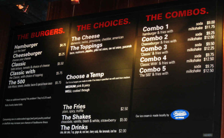 500Degrees Menu