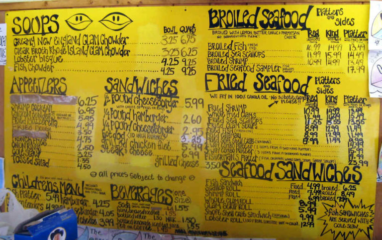 Clam Castle Menu