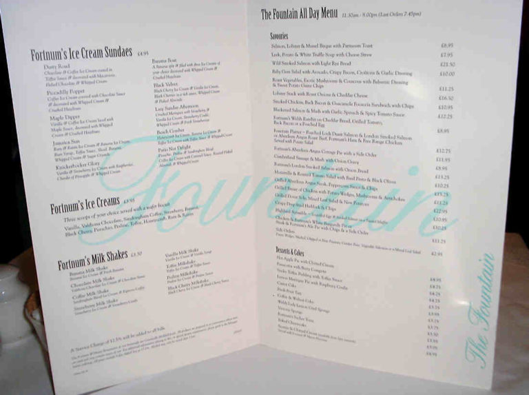 Fortnum Mason Fountain Menu