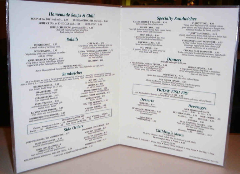 Beardens Menu