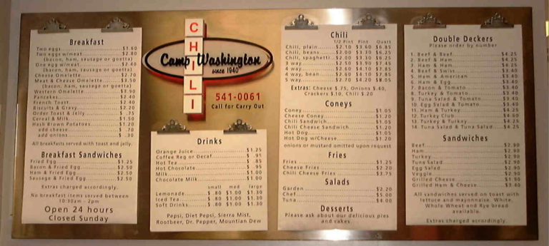 Camp Washington Menu