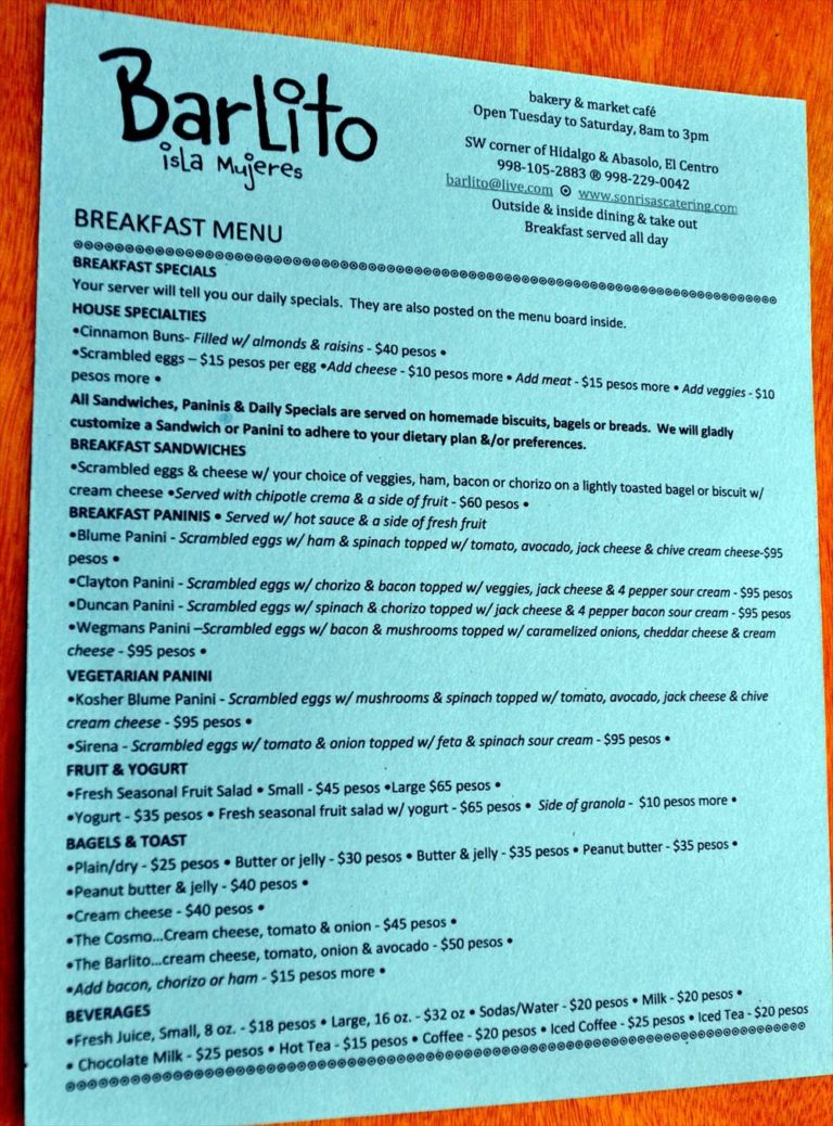 Isla 2012 Barlito Breakfast Menu