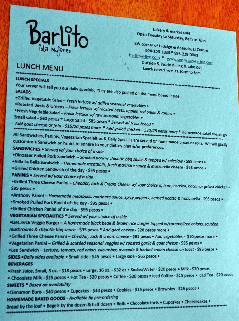 Isla 2012 Barlito Lunch Menu