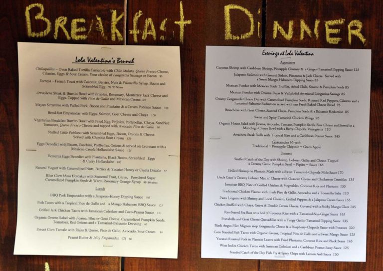 Isla 2012 Lola Valentinos Special Board Menu