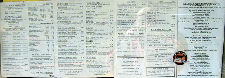 Pig Daddy Menu