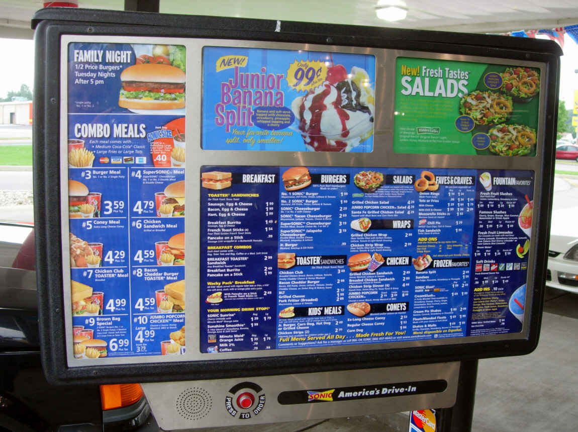 Sonic Drive-In - drive thru menu board - Picture of Sonic Drive-In,  Jacksonville - Tripadvisor