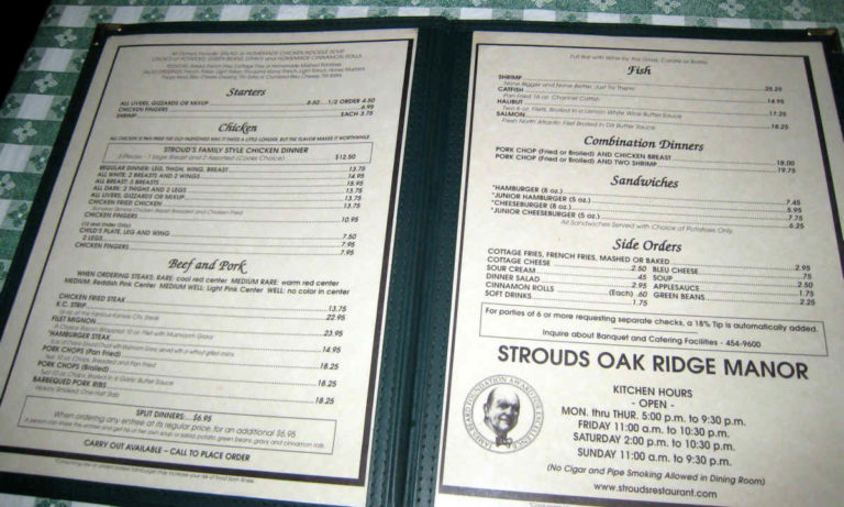 Strouds Menu