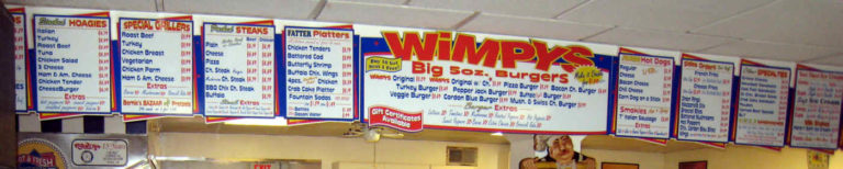 Wimpys Menu