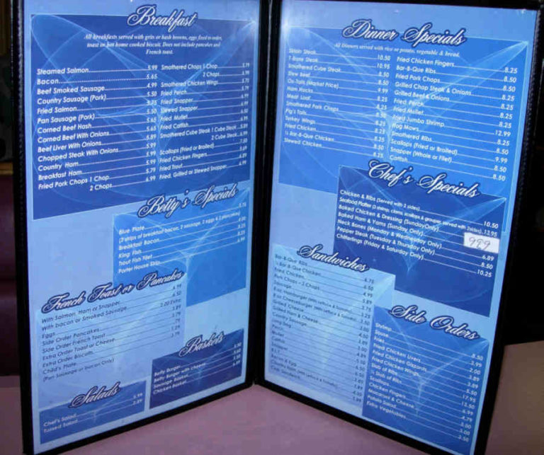 Bettys Menu