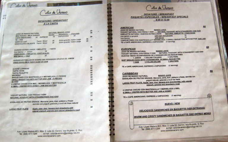 Color De Verano Menu