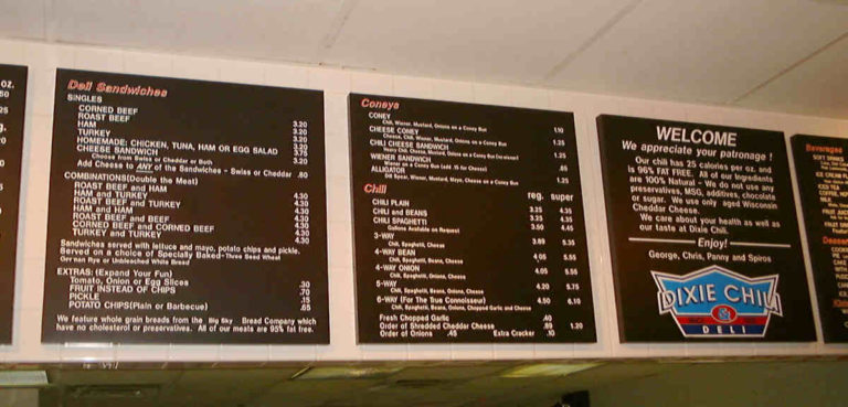 Dixie Chili Menu